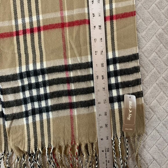White Stag One Size Scarf Plaid Tan Brown Acrylic with Tassels 64x11 New - Picture 4 of 5